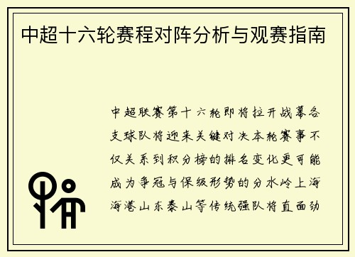中超十六轮赛程对阵分析与观赛指南