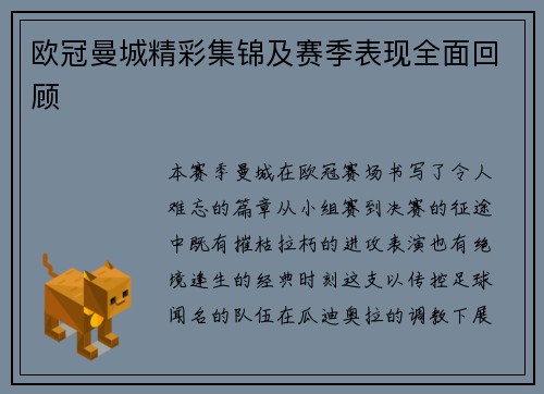 欧冠曼城精彩集锦及赛季表现全面回顾